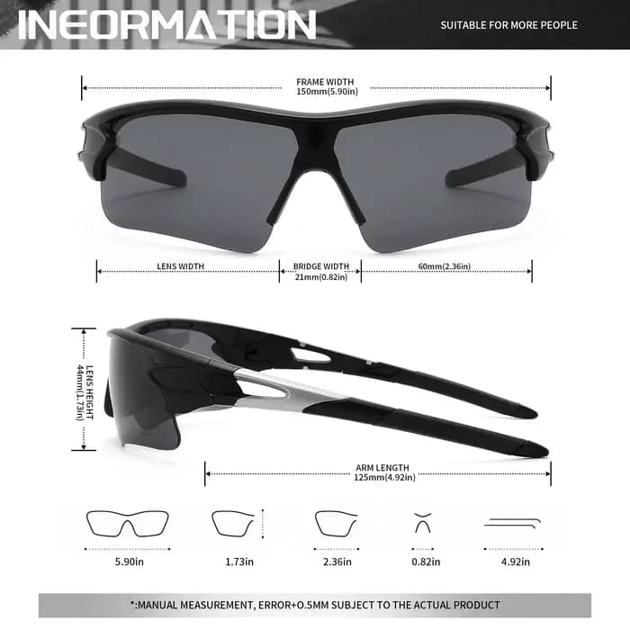 Lunettes de soleil de sport classiques avec lentille UV400 enveloppantes une pièce – Ajustement confortable unisexe