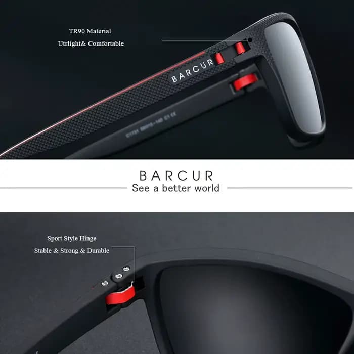 BARCUR Design-Lunettes de soleil polarisées TR90 pour homme et femme, accessoire de sport léger, pro