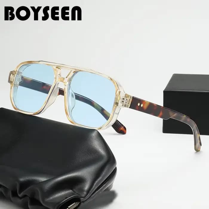 Lunettes de soleil carrées vintage pour femmes et hommes, monture optique moderne, lunettes jaunes, lentille bleue, lunettes de soleil pour femmes, UV400, mode 2025