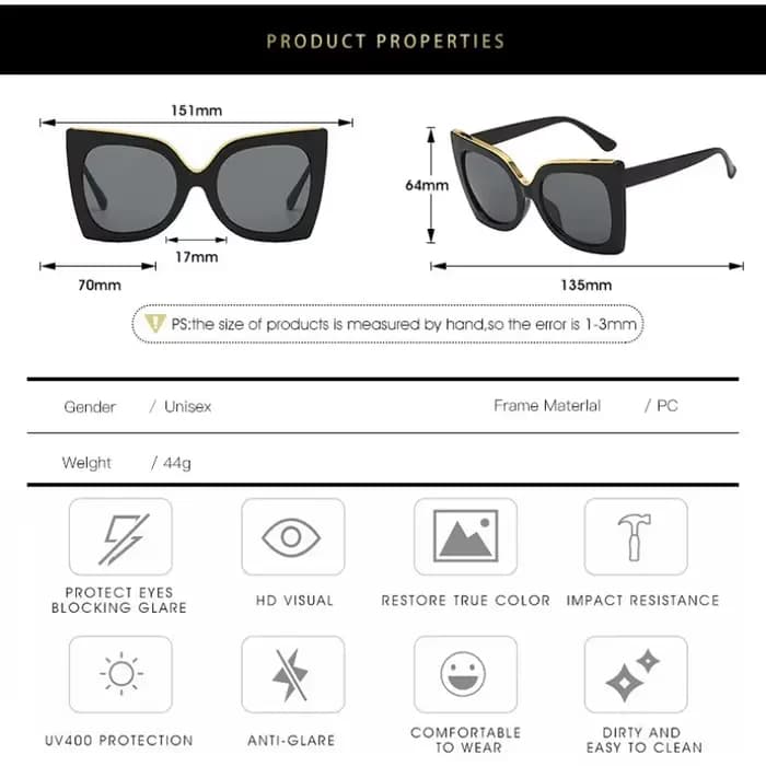 Lunettes de soleil surdimensionnées papillon tendance pour femme