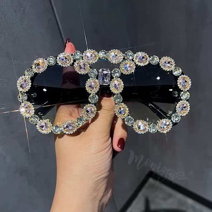 Lunettes de soleil Vintage surdimensionnées pour femmes, lunettes de soleil de luxe en diamant vert,