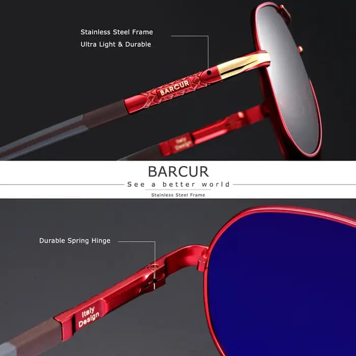 BARCUR Vintage lunettes de soleil en aluminium hommes revêtement polarisé lunettes de soleil classiq