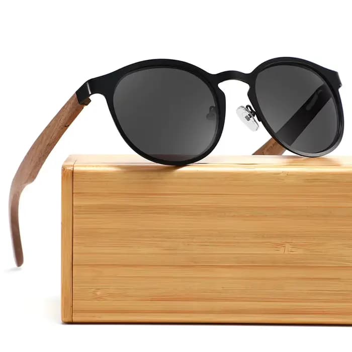 Deisgn élégant marque bambou bois lunettes de soleil polarisées rétro circulaire