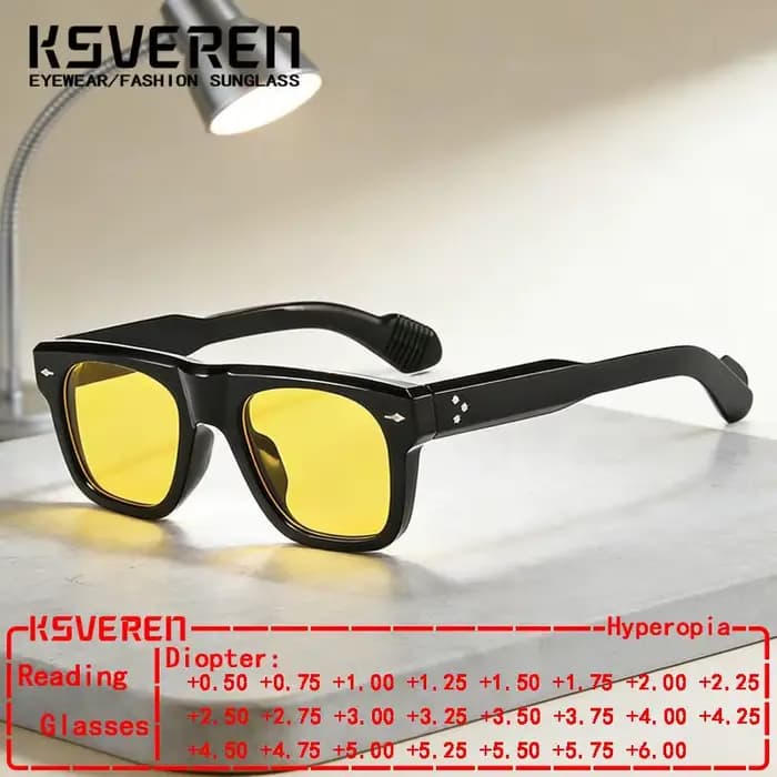 Lunettes de soleil de lecture à lentille jaune carrée pour hommes