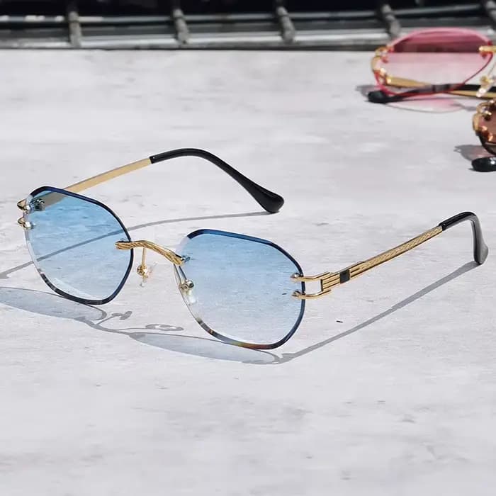 Lunettes de soleil bleues sans cadre pour hommes et femmes