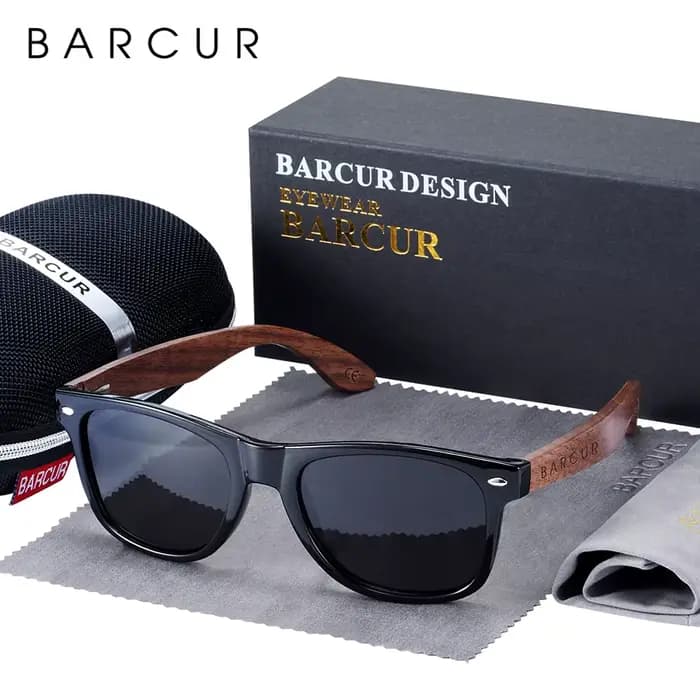 BARCUR haute qualité noir noyer lunettes de soleil Anti-reflet hommes femmes miroir lunettes de sole