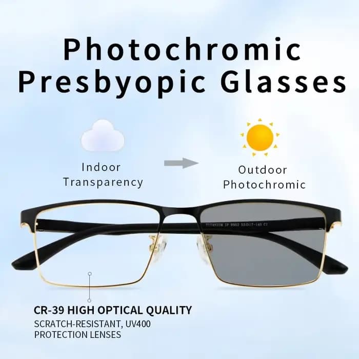 Lunettes de lecture photochromiques pour hommes, monture de lunettes en titane ultralégère, lunettes