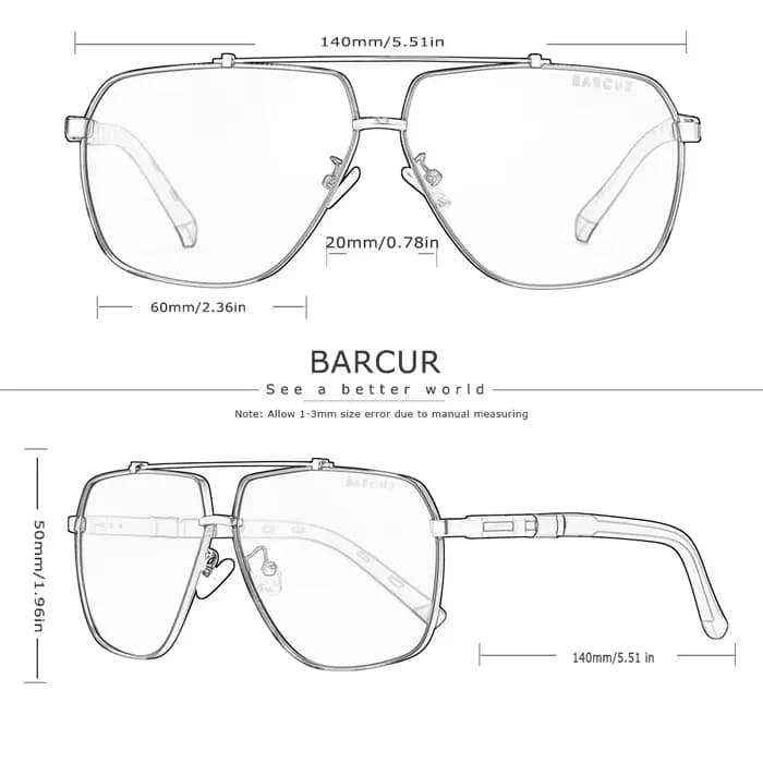 BARCUR – lunettes De soleil carrées pour hommes, polarisées, pour la conduite, verres dégradés, UV40