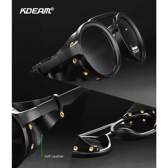 KDEAM Vintage lunettes de soleil rondes hommes femmes cuir bouclier lunettes de soleil double pont c