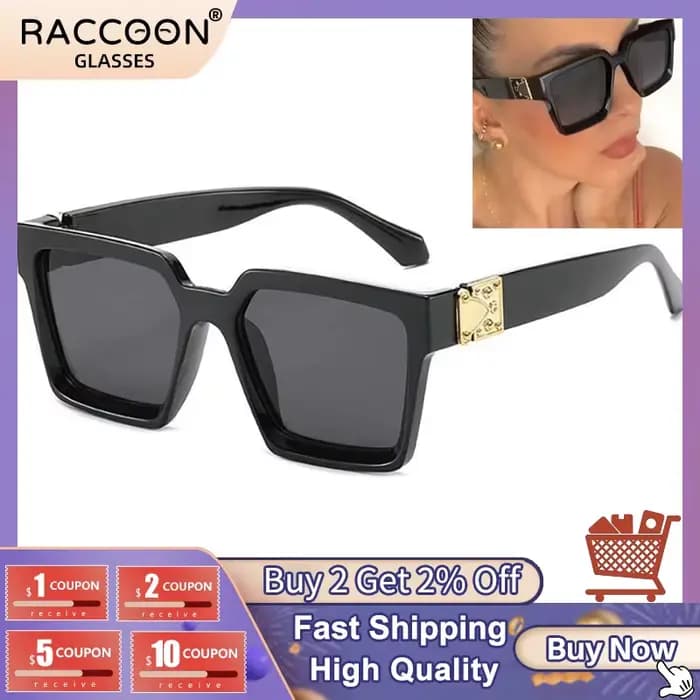 Millionaire marque de luxe concepteur carré en plastique lunettes de soleil femmes Steampunk surdimensionné
