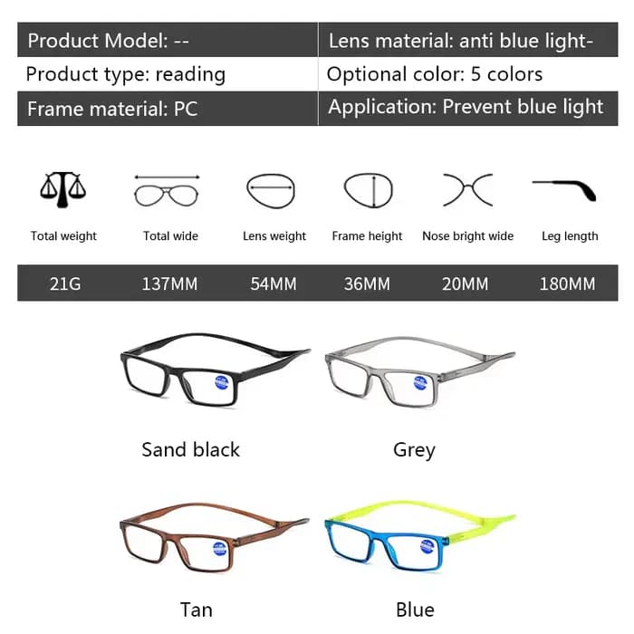 Lunettes de lumière bleue loupe femmes hommes magnétique suspendu cou presbyte