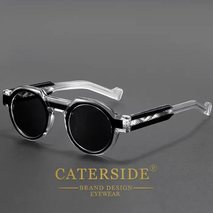 Lunettes de soleil rondes vintage CATERSIDE pour hommes, monture PC, branches avec insert central, m