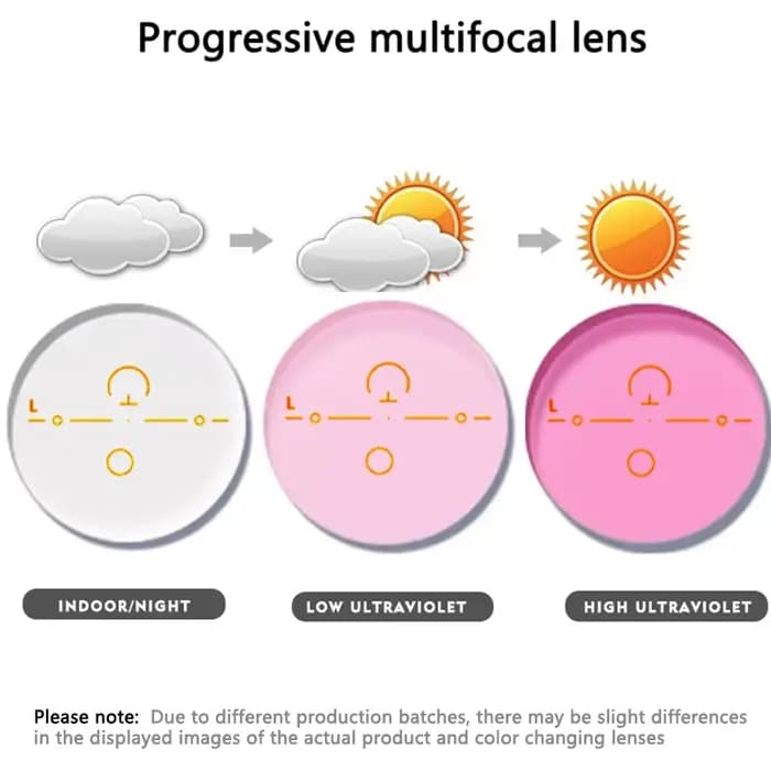 Une paire de lentilles optiques photochromiques multifocales progressives en résine CR-39