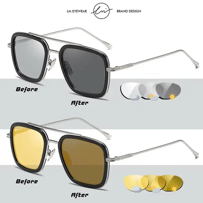 Marque de haute qualité Tony Stark lunettes de soleil carrées photochromiques polarisées hommes lune