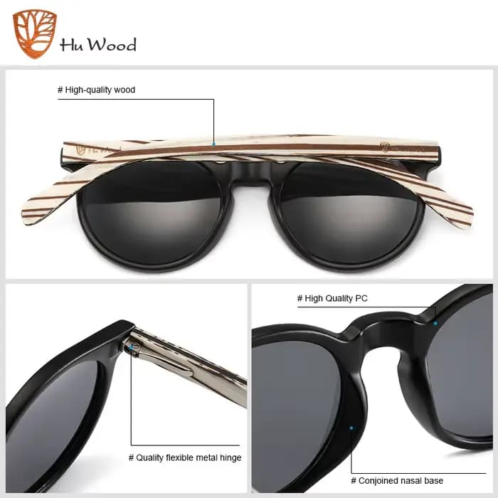 Hu bois lunettes de soleil rondes pour hommes polarisées rose Uv400 lentille lunettes de soleil femm