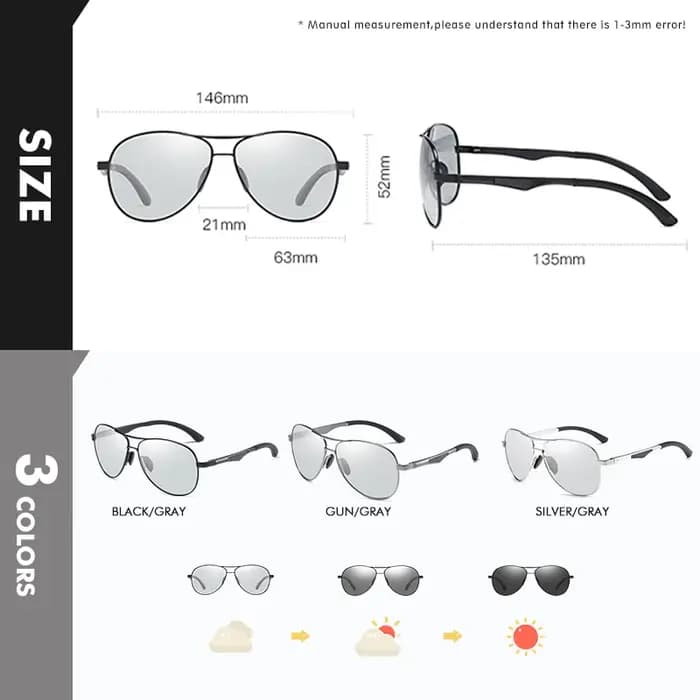 Lunettes de soleil photochromiques pilote de conception de marque classique hommes lunettes de solei