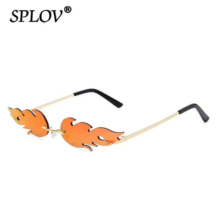 Lunettes de soleil de luxe en forme de flamme de feu pour femmes, ondulées sans bords, en métal, étr