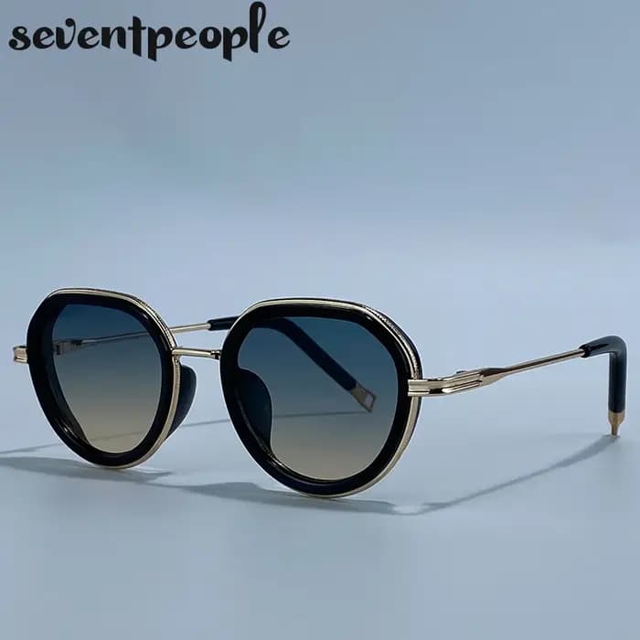 Lunettes de soleil punk rondes à monture métallique pour femme