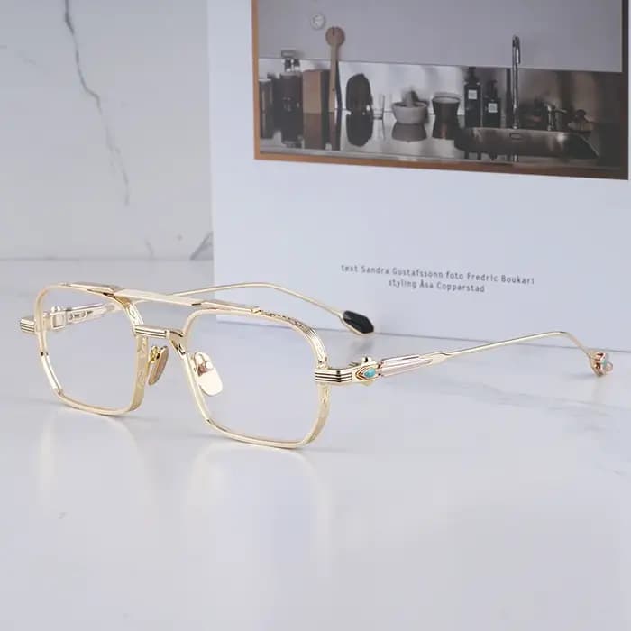 DEAVER Lunettes de soleil pilote double pont dorées de luxe léger pour homme