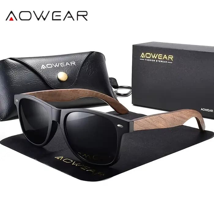AOWEAR marque bois Aviation lunettes de soleil pour hommes femmes polarisées UV400 noyer