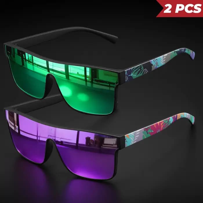 Lunettes de soleil carrées classiques à la mode, 2 pièces, branches à motifs, UV400 unisexe pour le