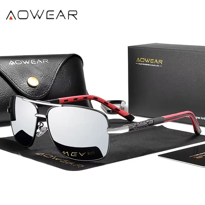 AOWEAR hommes lunettes de soleil miroir polarisées pour hommes femmes de luxe qualité rétro Rectangl