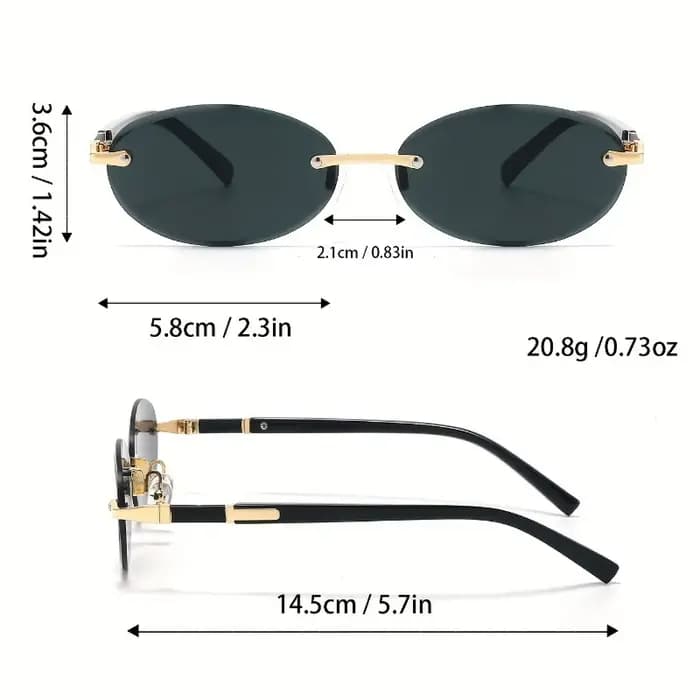 Lunettes de soleil ovales sans monture d'inspiration vintage pour hommes et femmes