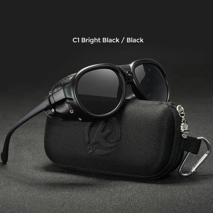 KDEAM luxe Steampunk pilote lunettes de soleil hommes et femmes en cuir souple bouclier