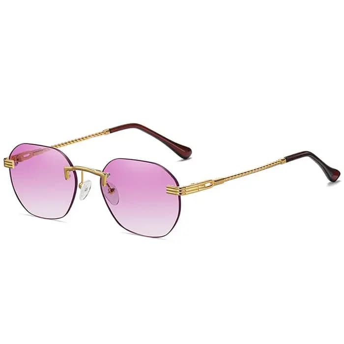 Lunettes de soleil marron sans cadre en métal doré pour femmes