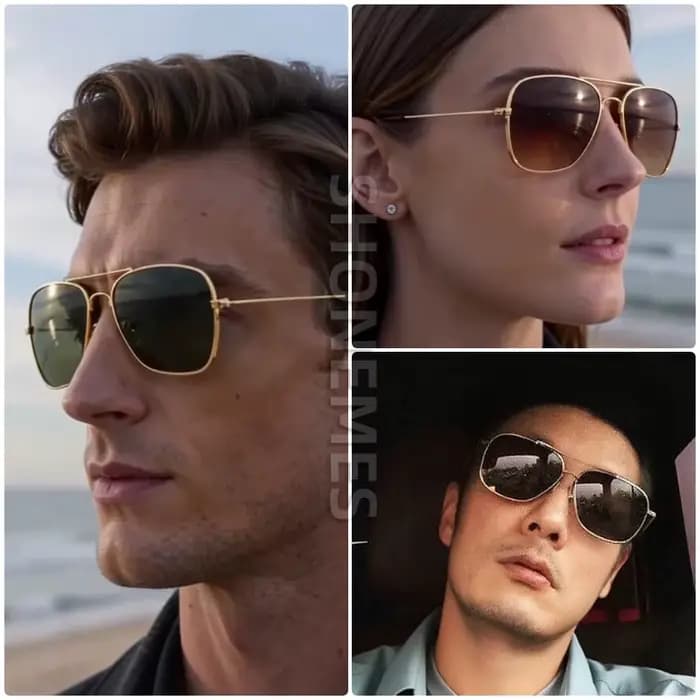 Shonemes lunettes de soleil carrées Vintage Double pont conduite nuances cadre en métal extérieur UV400