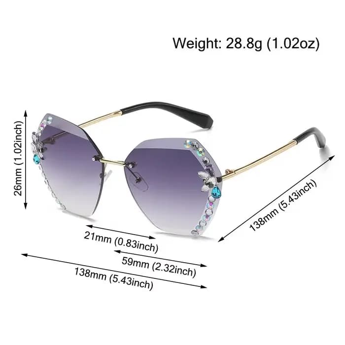 Lunettes de soleil sans monture avec strass