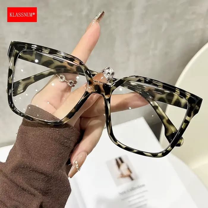 KLASSNUM – Lunettes carrées surdimensionnées tendance, verres anti-lumière bleue, verres transparent