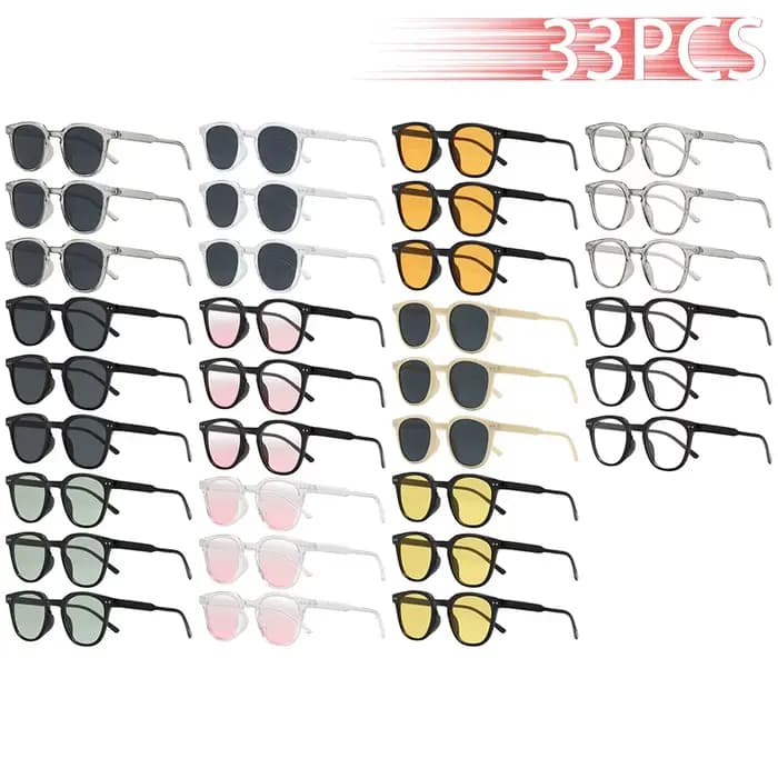 33PCS Lunettes de soleil unisexes rondes tendance avec verres dégradés rose poudré