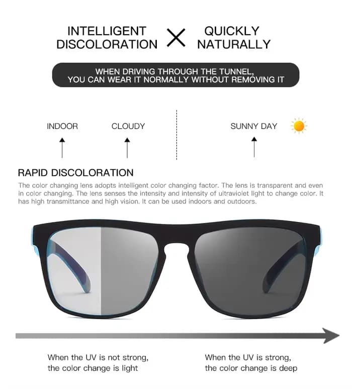 Nouvelles lunettes de soleil photochromiques polarisées Design de marque hommes conduite changement de couleur