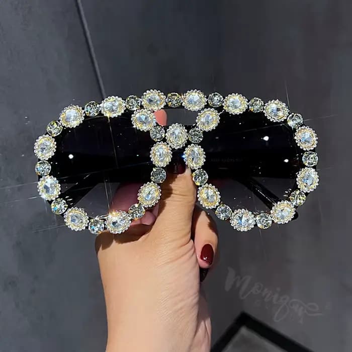 Lunettes de soleil Vintage surdimensionnées pour femmes, lunettes de soleil de luxe en diamant vert,