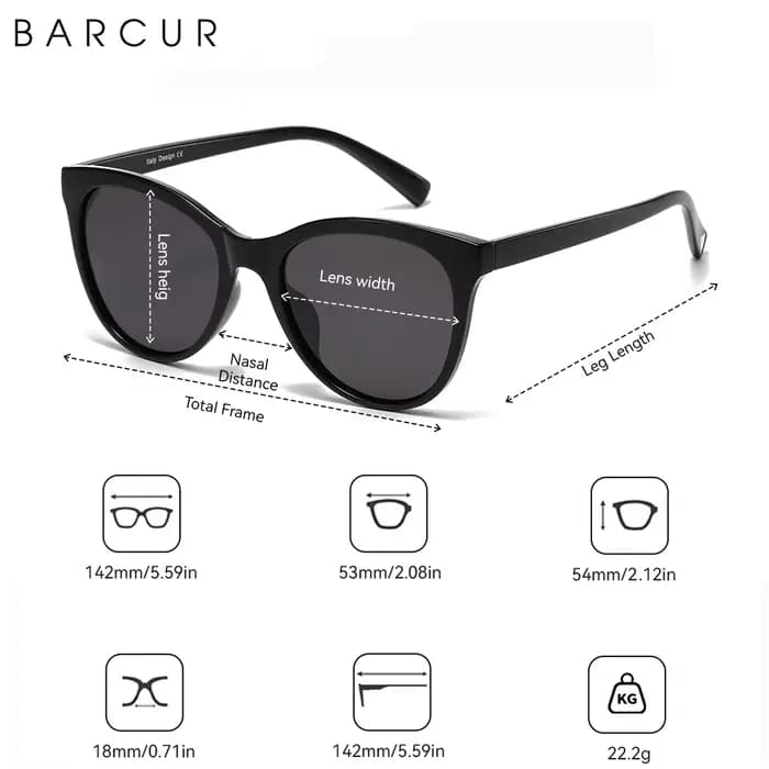 BARCUR-Lunettes de soleil polarisées œil de chat pour femme, monture PC, simple, confortable, ultra