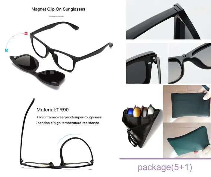 Lunettes de soleil à clip magnétique TR90 pour hommes et femmes, monture optique myopie avec 5 lenti