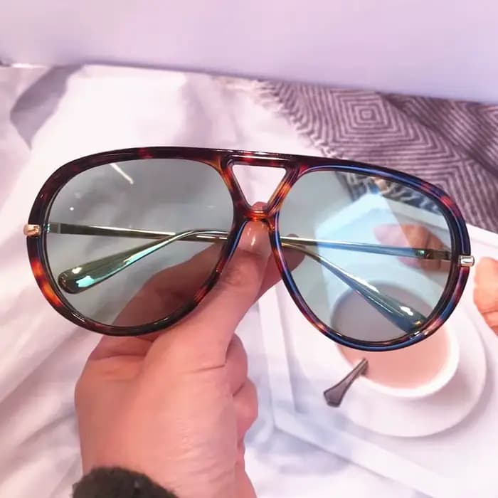 Nouvelles Lunettes de Soleil Ovales Vertes à Imprimé Léopard pour Femmes