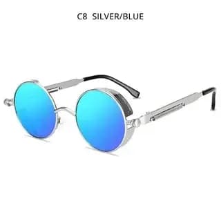 Lunettes de soleil rétro à monture ronde avec charnières à ressort en métal avec lentilles réfléchissantes et colorées