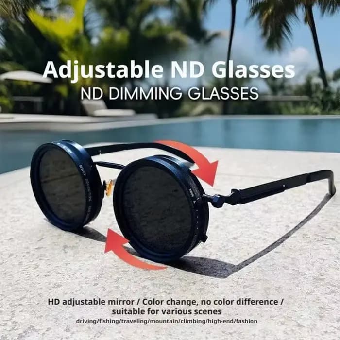Lunettes de soleil polarisées ND réglables - Monture en aluminium-magnésium de style aviation avec verres photochromiques intelligents pour les voyages en plein air