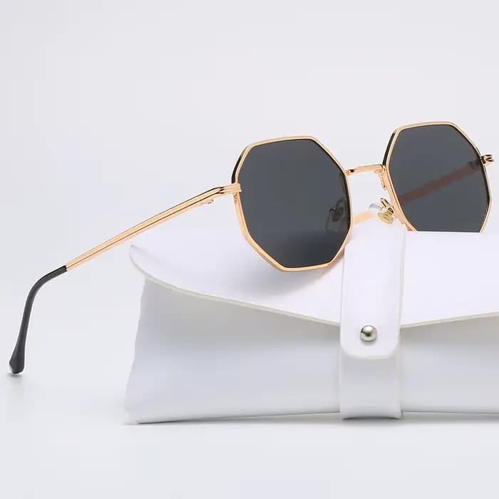 Lunettes de Soleil de Forme Polygone en Métal pour Femme et Homme