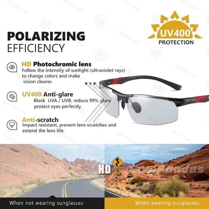 Lunettes de soleil polarisées photochromiques pour hommes, vision jour et nuit, anti-absorbe ouissem