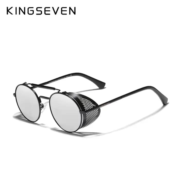 KINGSEVEN Lunettes de soleil de style rétro gothique steampunk de haute qualité, monture ronde, pour