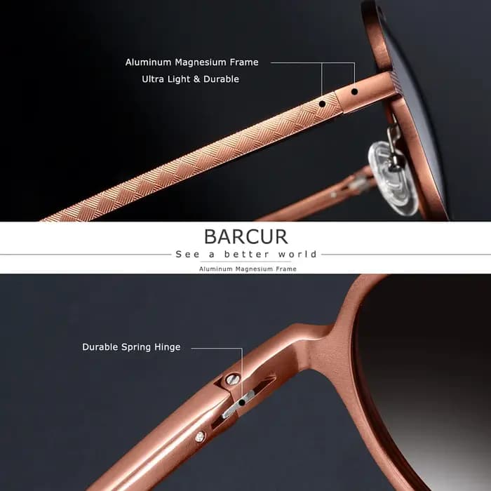 BARCUR Design lunettes de soleil rondes polarisées pour hommes lunettes noires chaudes mâle ultralég