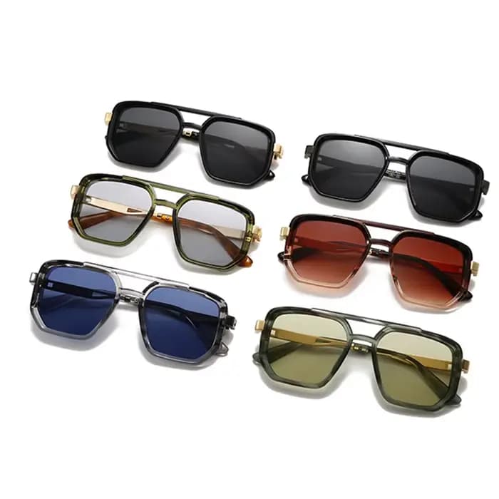 SO & EI Ins mode populaire Double ponts lunettes de soleil carrées femmes rétro Rivets bleu vert hommes Punk