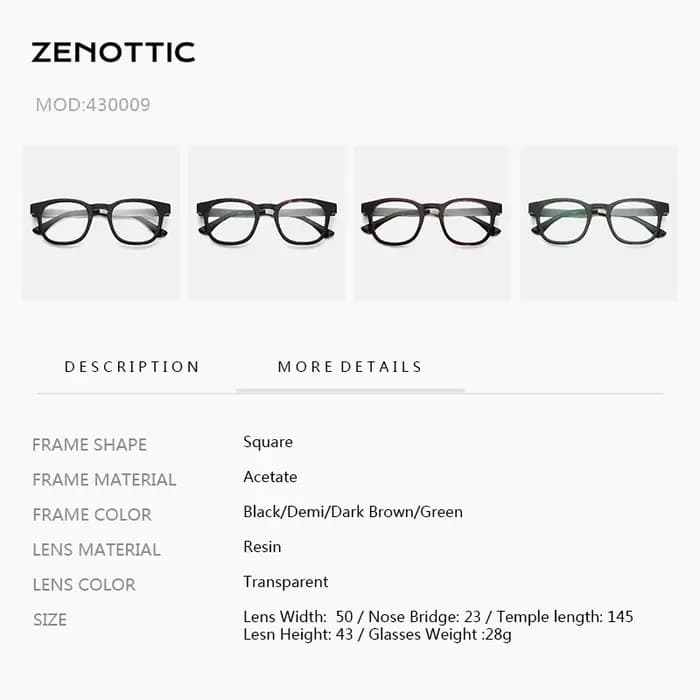Lunettes carrées en acétate pour hommes et femmes