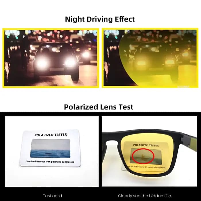 VIVIBEE lunettes de Vision nocturne jaune polarisé UV400 hommes carré lunettes de conduite sport fem