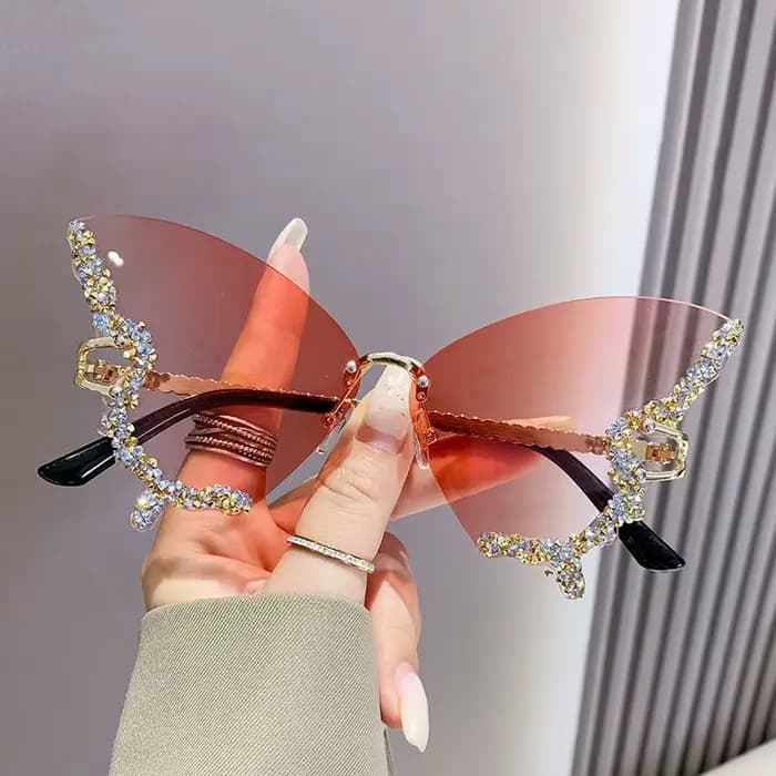 Lunettes de soleil papillon diamant pour femmes