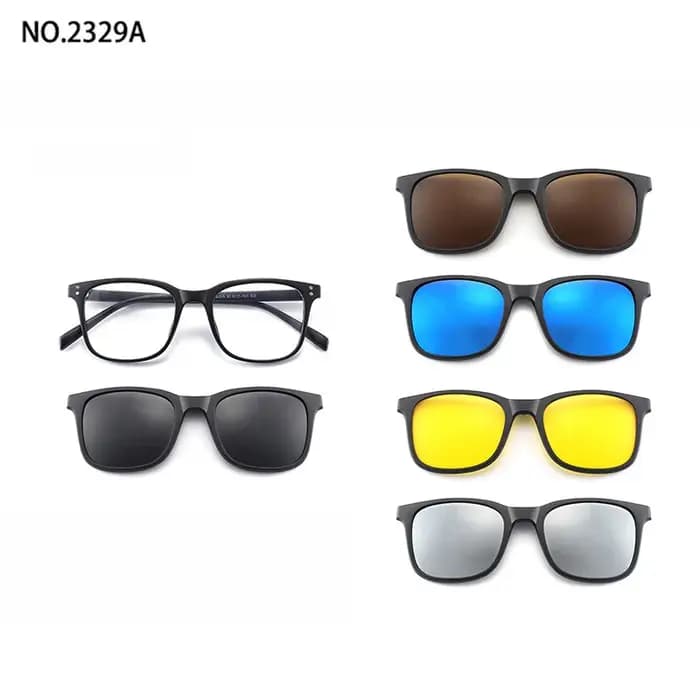 Lunettes de soleil polarisées carrées pour hommes avec clip magnétique 5 Lenes