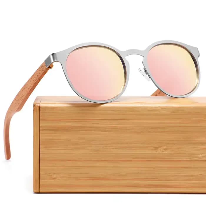 Deisgn élégant marque bambou bois lunettes de soleil polarisées rétro circulaire